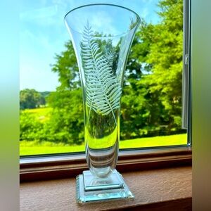 Stunning 2004 Stephen Schlanser 13” Fern 🍃 Vase on Square Dual Pedestal Signed